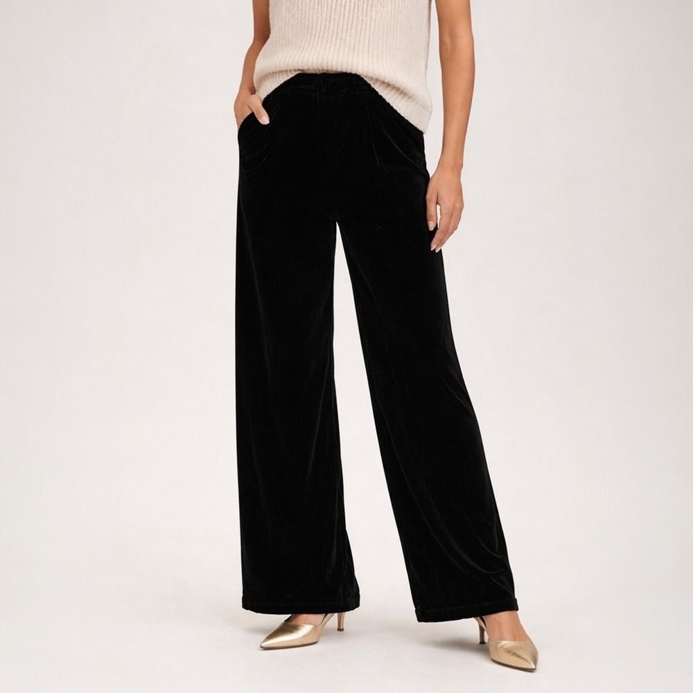 Anthropologie Velvet Wide Leg‎ Pants Women's XS Black High Rise Holiday